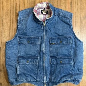 Vintage Oshkosh B'gosh Denim Utility Vest with Plaid Lining